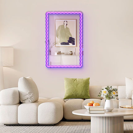 Purple Mirror Scalloped Wavy Rectangular Neon Sign