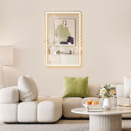 Warm White Mirror Scalloped Wavy Rectangular Neon Sign