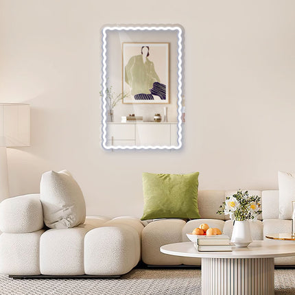 White Mirror Scalloped Wavy Rectangular Neon Sign