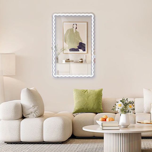 White Mirror Scalloped Wavy Rectangular Neon Sign