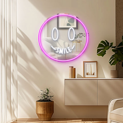 Pink Mirror Smiley Face Neon Sign