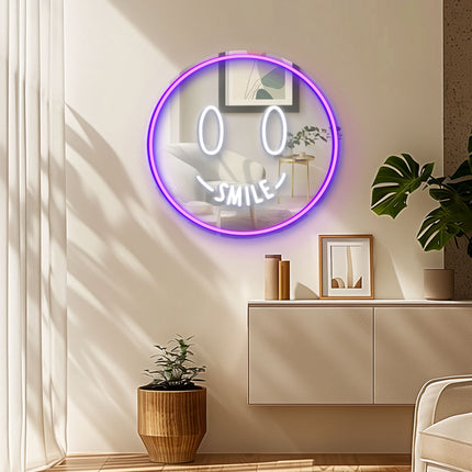 Purple Mirror Smiley Face Neon Sign