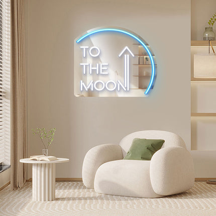 Ice Blue Mirror To the Moon Neon Sign