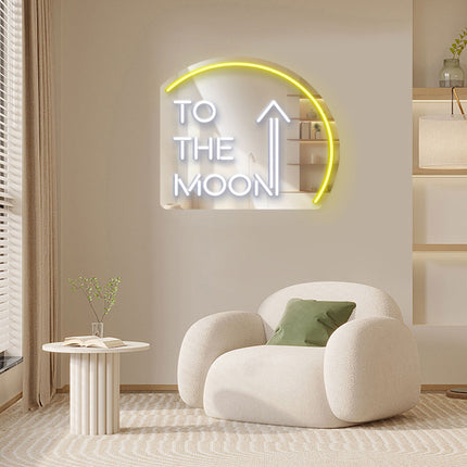 Lemon Yellow Mirror To the Moon Neon Sign