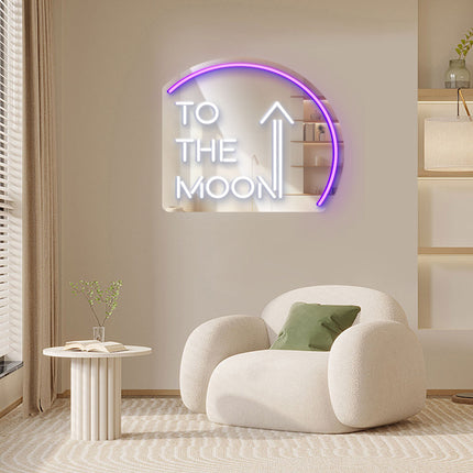 Purple Mirror To the Moon Neon Sign