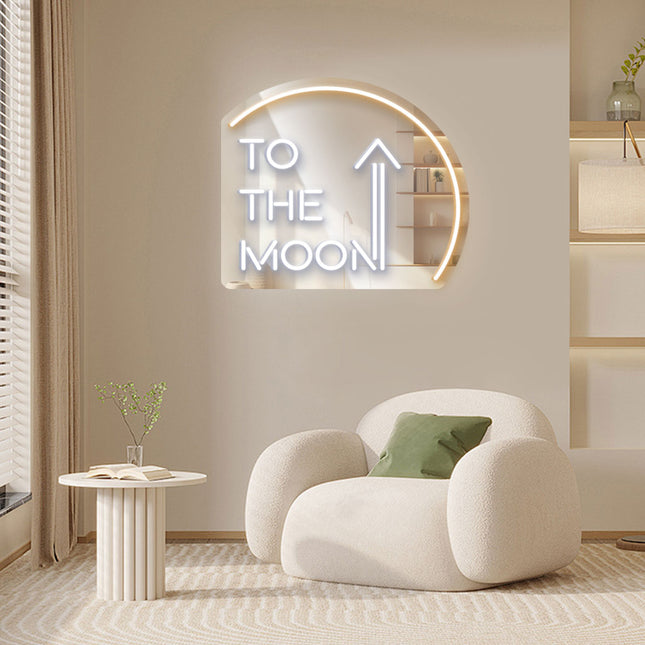 Warm White Mirror To the Moon Neon Sign