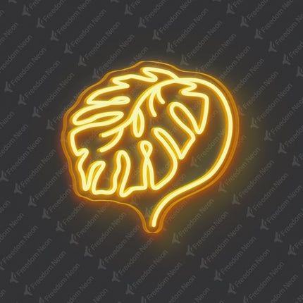 Golden Yellow Monstera Leaf Neon Sign