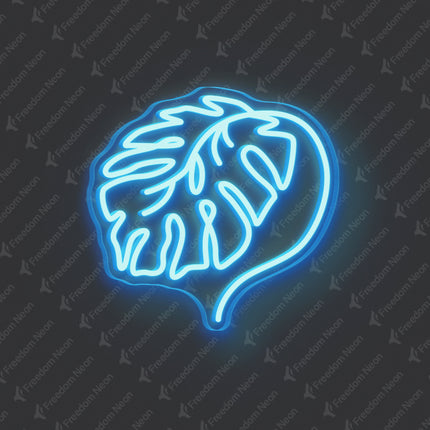 Ice Blue Monstera Leaf Neon Sign