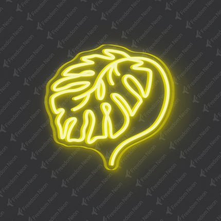 Lemon Yellow Monstera Leaf Neon Sign