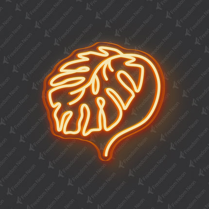 Orange Monstera Leaf Neon Sign