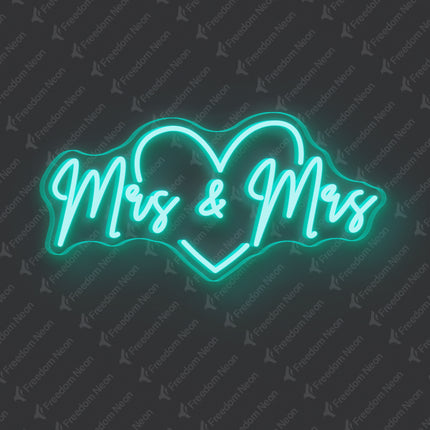 Mint Green Mrs & Mrs Neon Sign