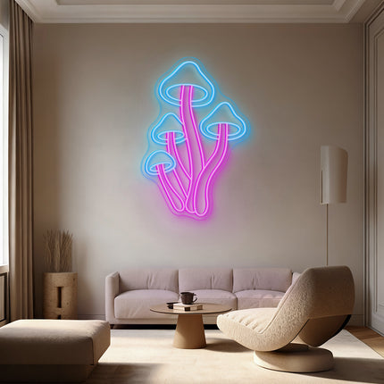Ice Blue & Pink Mushroom Neon Sign
