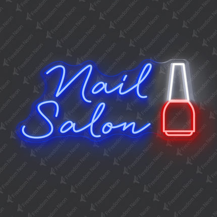 Blue Nail Salon Neon Sign with Polish Bottle