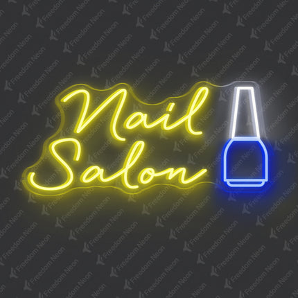 Lemon Yellow Nail Salon Neon Sign with Polish Bottle