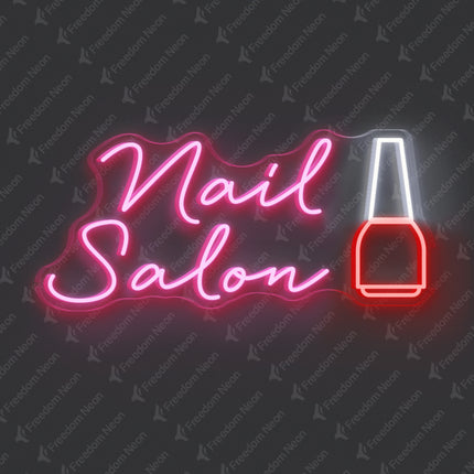 Light Pink Nail Salon Neon Sign with Polish Bottle