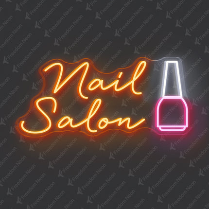 Orange Nail Salon Neon Sign with Polish Bottle