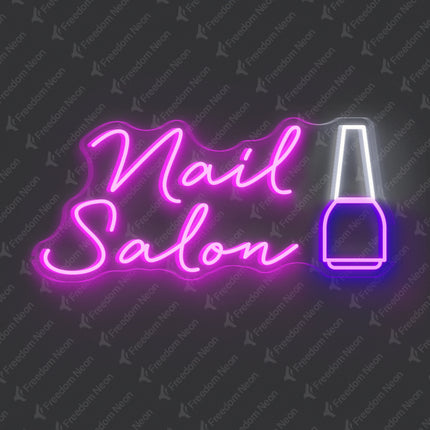 Pink Nail Salon Neon Sign with Polish Bottle