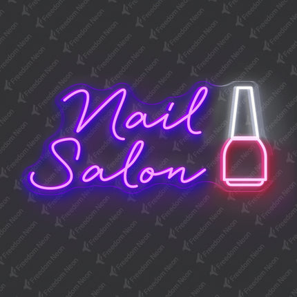 Purple Nail Salon Neon Sign with Polish Bottle