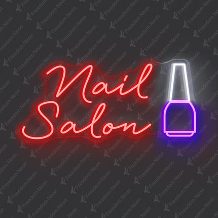 Red Nail Salon Neon Sign with Polish Bottle