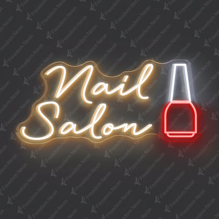 Warm White Nail Salon Neon Sign with Polish Bottle
