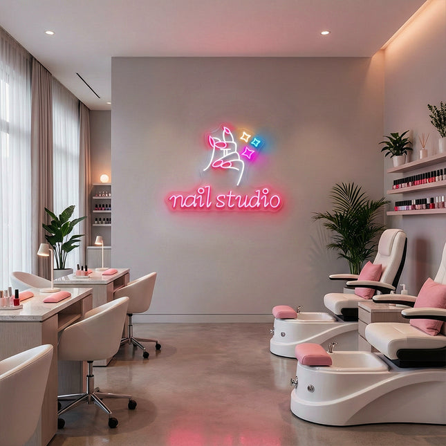 Light Pink Nail Studio & Manicure Hand Neon Sign