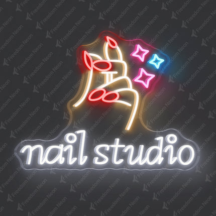 White Nail Studio & Manicure Hand Neon Sign