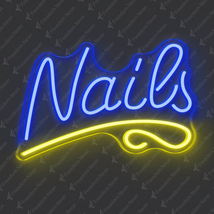 Blue Nails with Underline Neon Sign