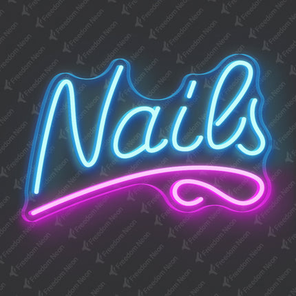 Ice Blue Nails with Underline Neon Sign