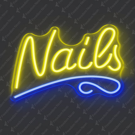 Lemon Yellow Nails with Underline Neon Sign