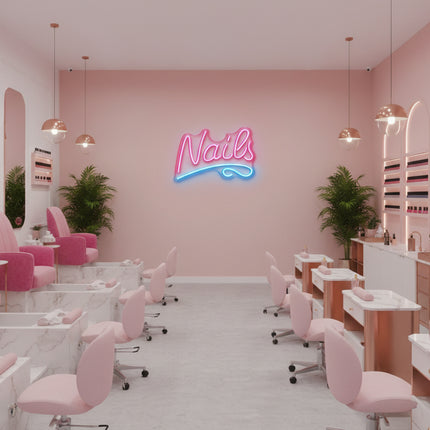 Light Pink Nails with Underline Neon Sign