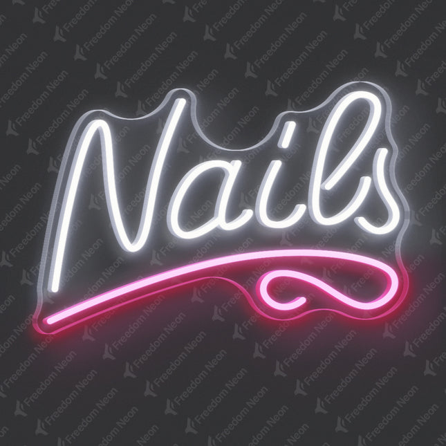 White Nails with Underline Neon Sign