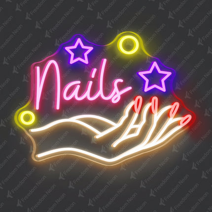 Light Pink Nails with Hand Neon Sign