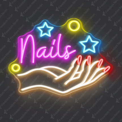 Pink Nails with Hand Neon Sign