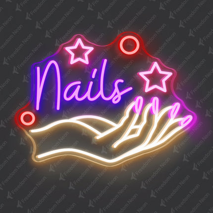Purple Nails with Hand Neon Sign
