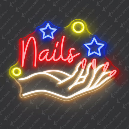 Red Nails with Hand Neon Sign