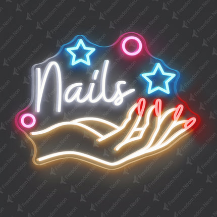 White Nails with Hand Neon Sign