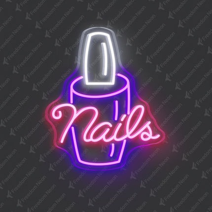 Light Pink Nails with Nail Polish Bottle Neon Sign
