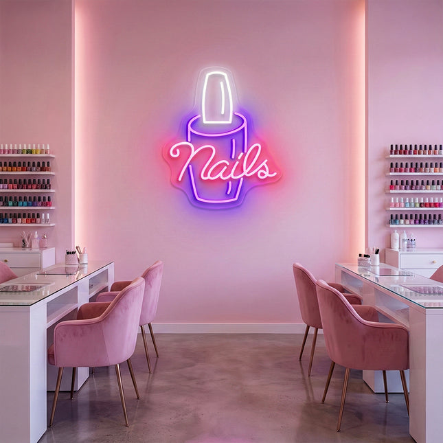Light Pink Nails with Nail Polish Bottle Neon Sign