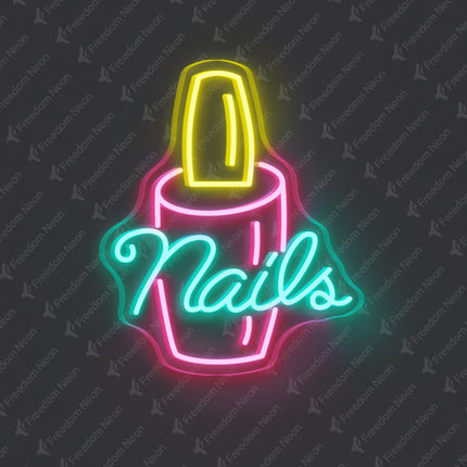 Mint Green Nails with Nail Polish Bottle Neon Sign