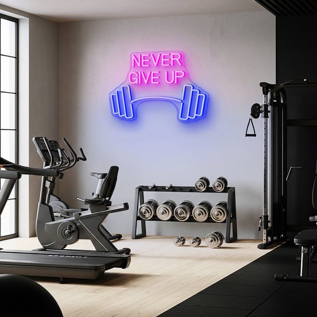 Pink Never Give Up Dumbbell Neon Sign