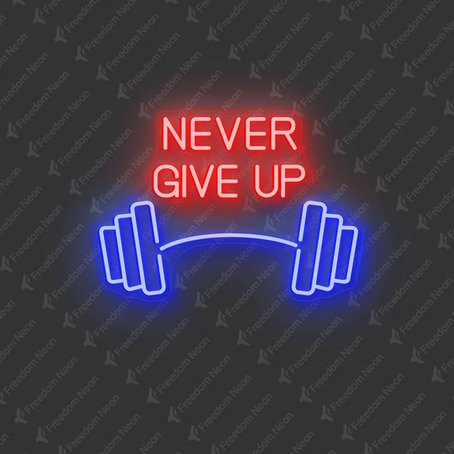 Red Never Give Up Dumbbell Neon Sign