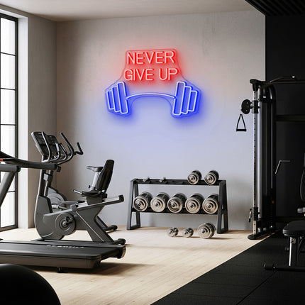 Red Never Give Up Dumbbell Neon Sign