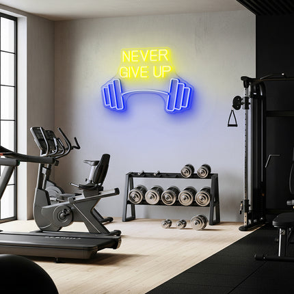 Yellow Never Give Up Dumbbell Neon Sign