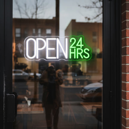 Green "Open 24hrs" Neon Sign