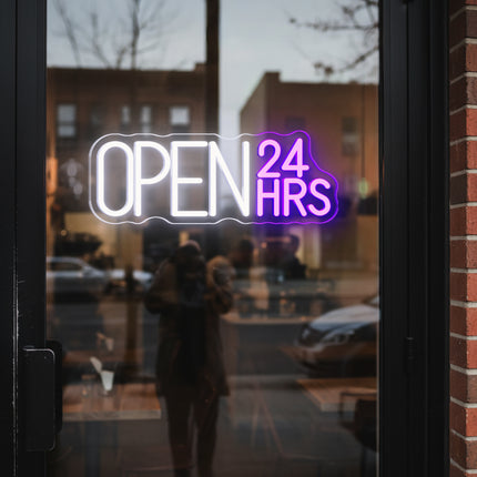 Purple "Open 24hrs" Neon Sign