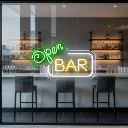 Green Open & Bar Neon Sign