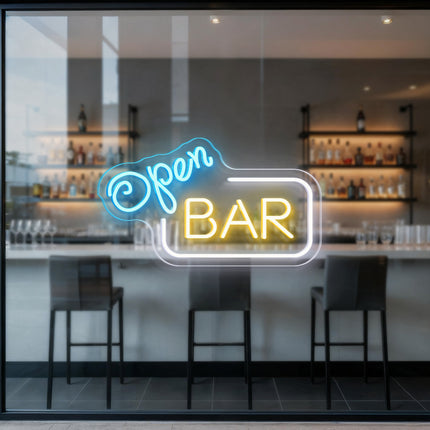 Ice Blue Open & Bar Neon Sign