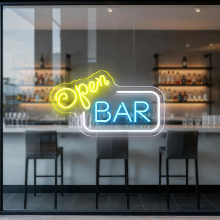 Lemon Yellow Open & Bar Neon Sign