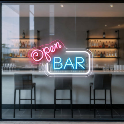 Light Pink Open & Bar Neon Sign