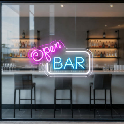 Pink Open & Bar Neon Sign